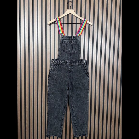 FOREVER 21 Pants - Laser Kitten x Forever 21 Overalls XS Girls Gray Charcoal Wash Rainbow Suspender